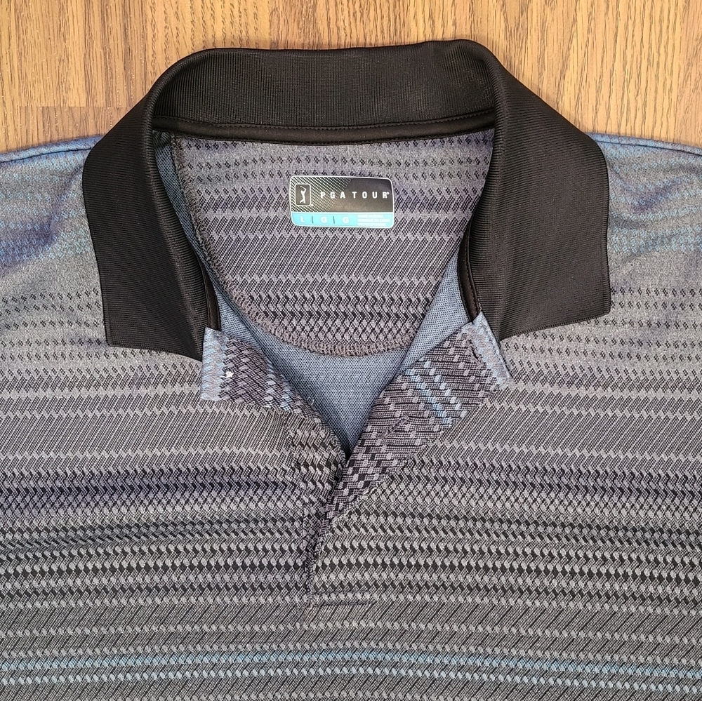 PGA Tour Mens L Black Gray Golf Polo Shirt Athletic Performance B83